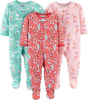 Simple Joys by Carter's Girls Loose Fit Polyester Jersey Footed Pajamas, Pack of 3