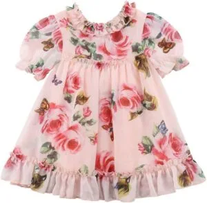 Girls Flower Print Ruffles Princess Dress