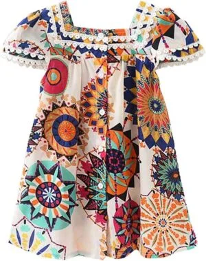 Bohemia Girls Dress with Button & Lace