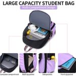 FENGDONG Teenage Girls Bookbag School Backpack Children Casual Daypack Schoolbag for Teens Black Purple