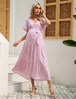 Women's Soft Maternity Dress - Pink Floral