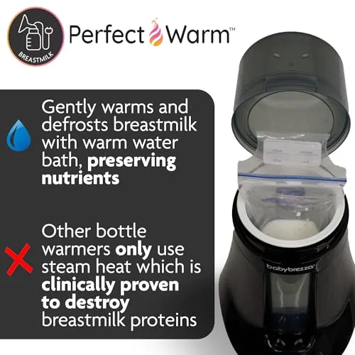 Baby Brezza Electric Baby Bottle Warmer, Breastmilk Warmer + Defroster - Only Brand with Different Temperatures for Breastmilk + Formula - Universal Fit for All Baby Bottle...