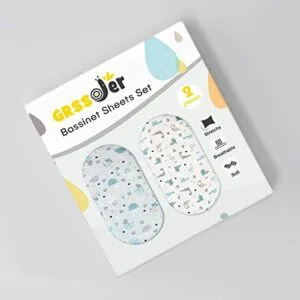 GRSSDER Stretchy Ultra Soft Fitted Bassinet Sheet Set 2 Pack, Universal Fit for Bassinets Baby Cradle Moses Basket Oval Rectangle Pad/Mattress, Happy Dinosaurs Bassinet Sheets...