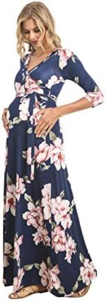 HELLO MIZ Women's Faux Wrap Maxi Maternity Dress with Belt - Made in USA
