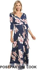 HELLO MIZ Women's Faux Wrap Maxi Maternity Dress with Belt - Made in USA