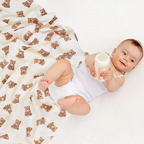 LifeTree Muslin Swaddle Blankets Neutral, Baby Swaddling Wrap Nursery Blanket for Boys & Girls Unisex, Soft 70% Viscose from Bamboo and 30% Cotton, Large 47 x 47 inches, Bear &...