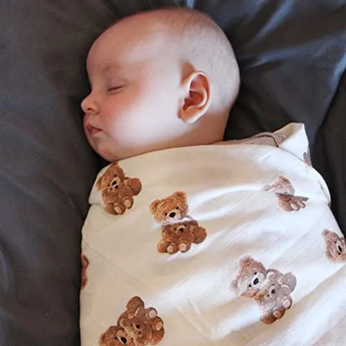 LifeTree Muslin Swaddle Blankets Neutral, Baby Swaddling Wrap Nursery Blanket for Boys & Girls Unisex, Soft 70% Viscose from Bamboo and 30% Cotton, Large 47 x 47 inches, Bear &...