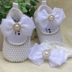 Doll bling handgemachte weiße Perlen bling Strass Baby Krippe Schuhe Taufe Outfit Hochzeit funkeln Organza Taufe 0-3m Schuhe - AliExpress 1501