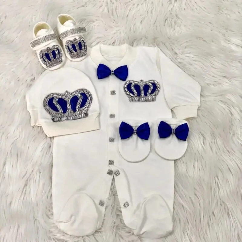 Dollbling Royal Bling Schmuck Krone Geschenk Kleidung Sets Willkommen Zuhause Baby Strampler Fäustlinge Motorhaube Pyjamas Outfit 4 Stück Babyausstattung - AliExpress 1501