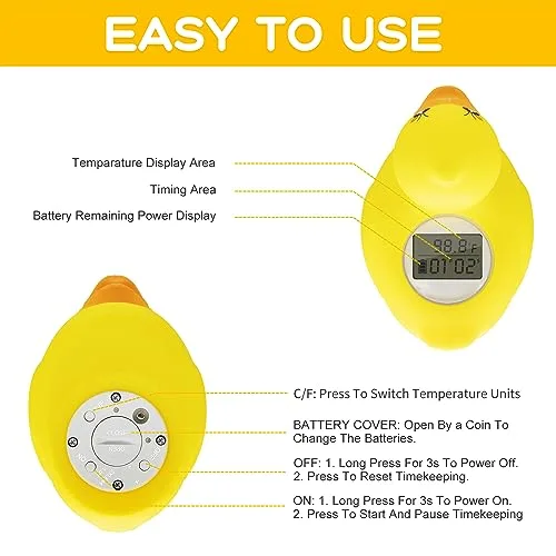 Baby Bath Tub Water Thermometer - (Upgraded Version) Digital Water Temperature Thermometer & Room Thermometer, Duck Floating Toy for Infant Toddler Bathtub Pool with Temperature...