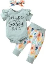 Baby Girl Ruffle Romper +Pants + Headband 3 PCS Outfits Set