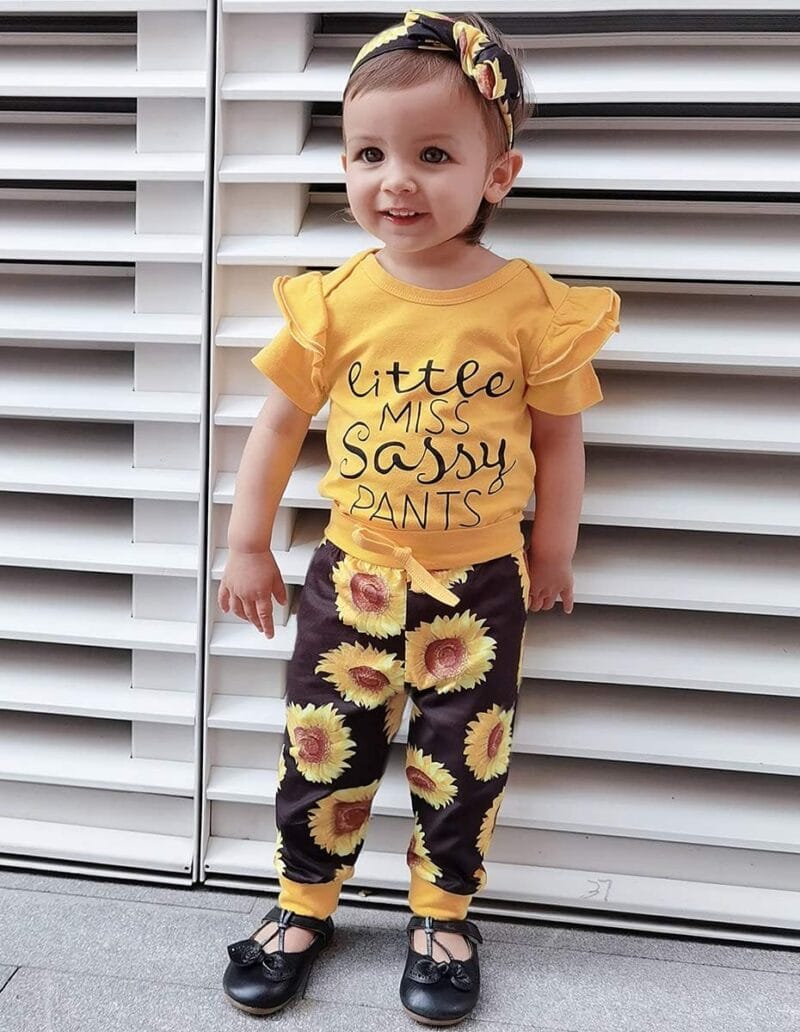 Baby Girl Ruffle Romper +Pants + Headband 3 PCS Outfits Set