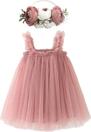 BGFKS Layered Tulle Tutu Dress for Toddler Girls,Baby Girl Rainbow Tutu Princess Skirt Set with Flower Headband.