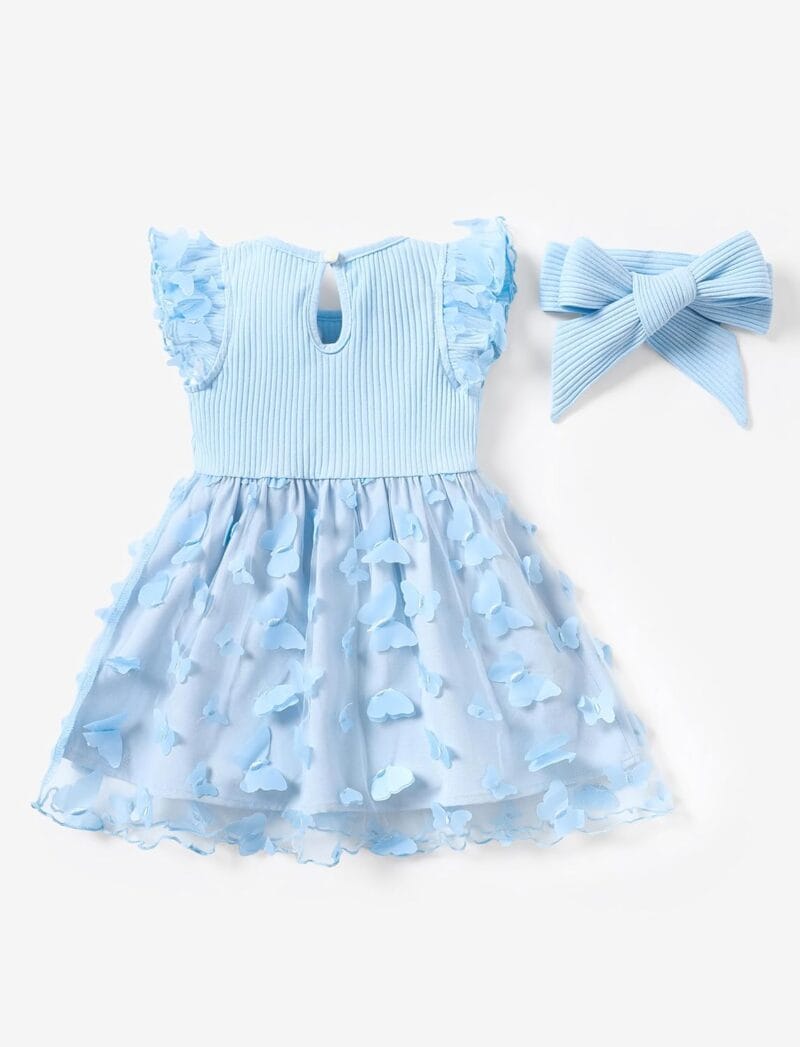 PATPAT Baby Girl Dresses Ruffle Sleeve Tutu Dress Butterfly Tulle Dress Flower Girl Party Birthday Princess Dresses