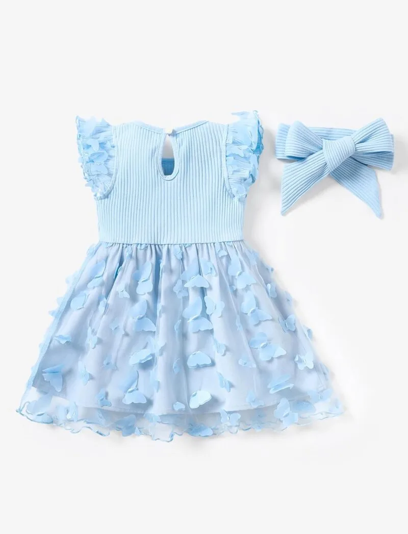 PATPAT Baby Girl Dresses Ruffle Sleeve Tutu Dress Butterfly Tulle Dress Flower Girl Party Birthday Princess Dresses