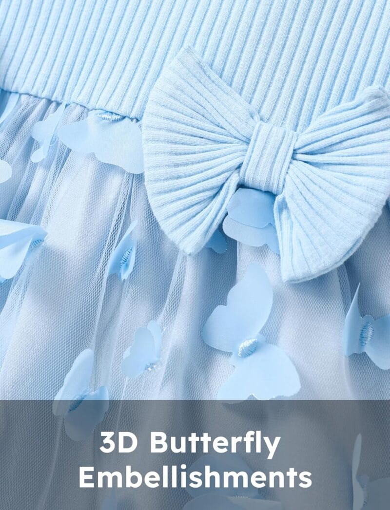 PATPAT Baby Girl Dresses Ruffle Sleeve Tutu Dress Butterfly Tulle Dress Flower Girl Party Birthday Princess Dresses