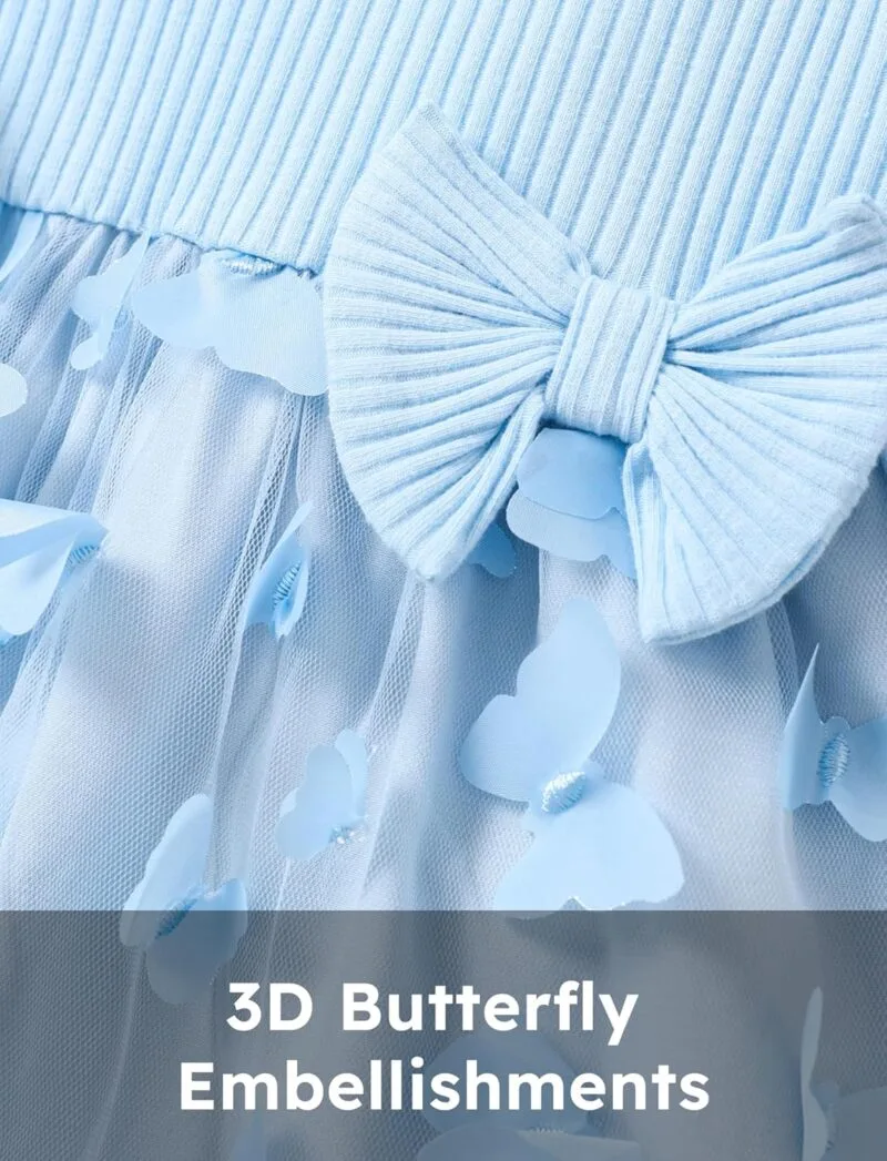 PATPAT Baby Girl Dresses Ruffle Sleeve Tutu Dress Butterfly Tulle Dress Flower Girl Party Birthday Princess Dresses