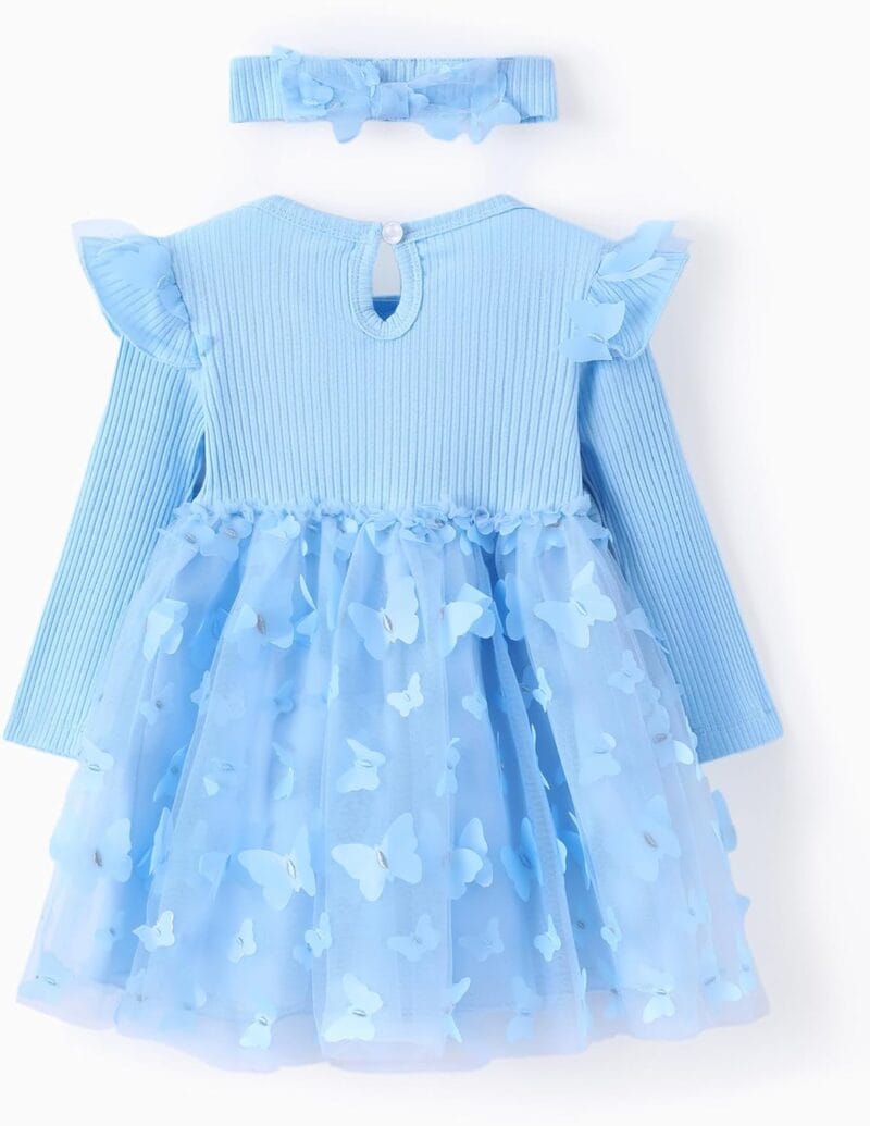 PATPAT Baby Girl Dresses Ruffle Sleeve Tutu Dress Butterfly Tulle Dress Flower Girl Party Birthday Princess Dresses