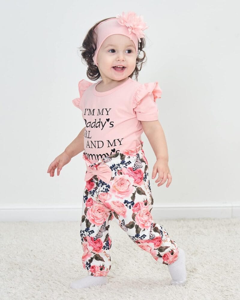 SUNNY PIGGY Newborn Infant Baby Girl Clothes Ruffle Romper Toddler Girl Floral Cotton Pant Sets Girls Clothing Outfit