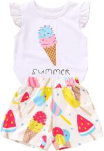 YOUNGER TREE Toddler Baby Girls Clothes Watermelon T-shirt + Linen Shorts with Belt Cute Summer Short Set