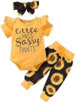 Yvowming Newborn Baby Girl Clothes Infant Baby Ruffle Romper +Pants + Headband 3 PCS Outfits Set