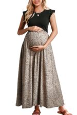 OUGES Women 2025 Spring Summer Dresses Maternity Sleeveless Ribbed Fashion Casual Outfits Maxi Dress with Pockets