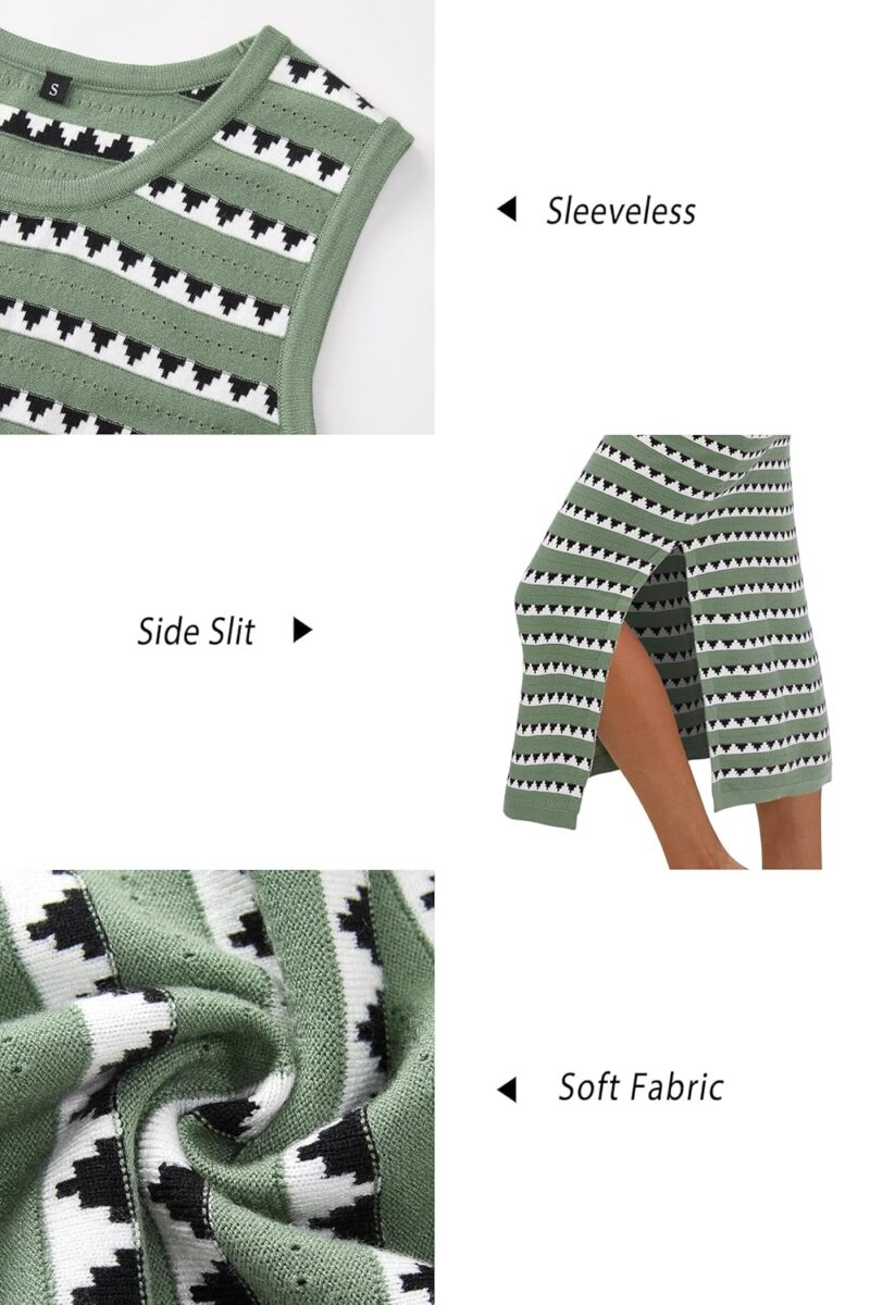 OUGES Women's 2025 Summer Maternity Dress Knit Sleeveless Crewneck Midi Dress Side Slit Striped Bodycon Sweater Dress