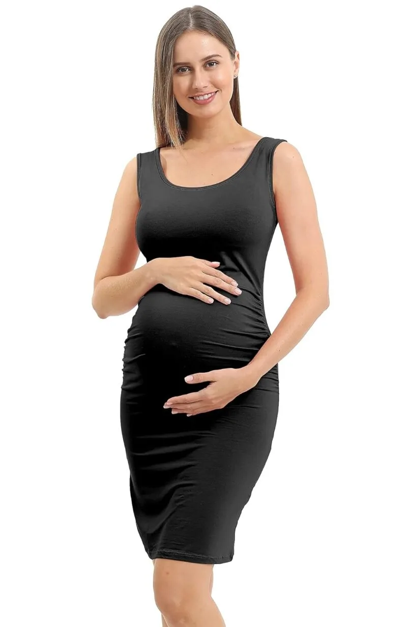 Rnxrbb S-2XL Women Summer Sleeveless Maternity Dress Pregnancy Tank Scoop Neck Mama Clothes Casual Bodycon Clothing