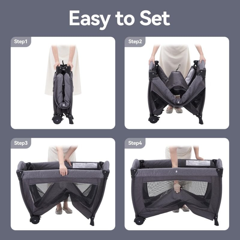 Pamo Babe Portable Playpen Foldable Playard for Baby and Toddler Mattress, Changing Table for Newborn Portable Playard