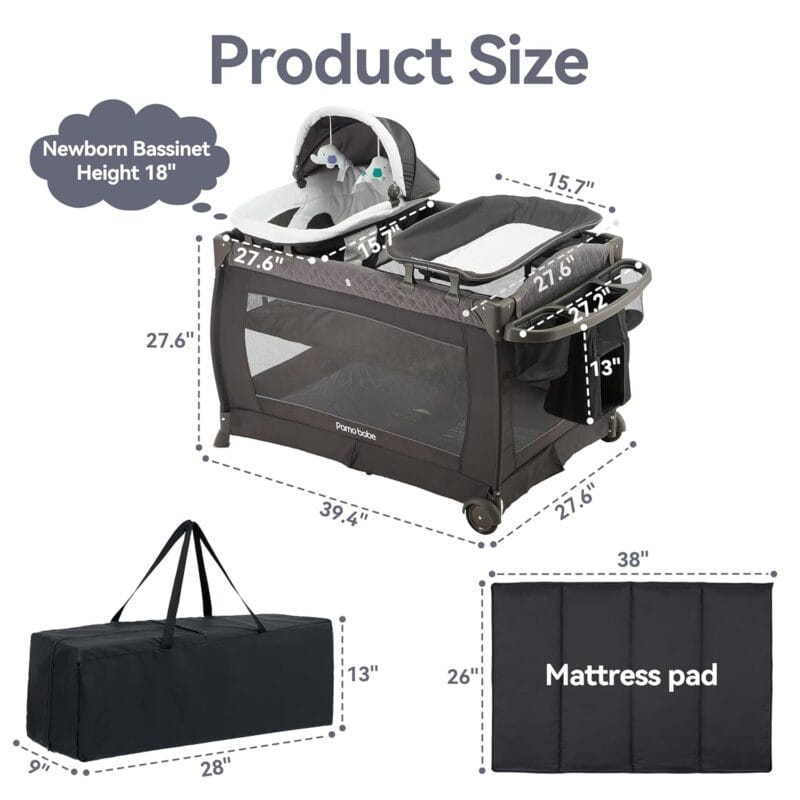 Pamo Babe Portable Playpen Foldable Playard for Baby and Toddler Mattress, Changing Table for Newborn Portable Playard