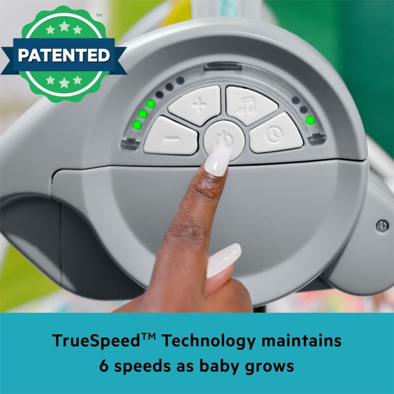 Bright Starts Playful Paradise Portable Compact Automatic Baby Swing with Music, Unisex, Newborn +