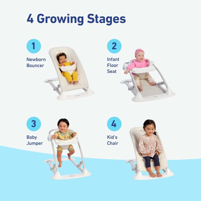 Graco Jumpstart 4-in-1 Adjustable Infant Activity Bouncer & Jumper, Versatile Baby Swing, Floor Seat, and Kids Chair with Snack Tray, Wren