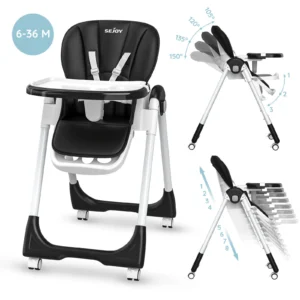 Foldable Baby High Chair with Adjustable Seat & Removable Tray – Convertible Feeding Chair for Infants & Toddlers (Black)