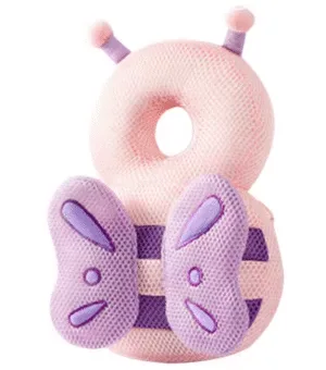 🦋 Pink Butterfly Baby Head Protection Pillow – Anti-Fall Cushion for Girls | 3D Breathable Tencel Safety Pillow (Ages 1–3)