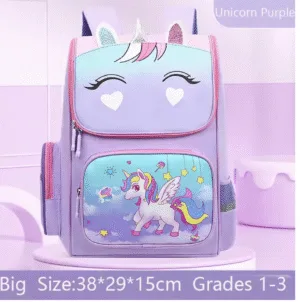 🎒 Unicorn Backpack for Girls – Cute Waterproof School Bag for Kids, Grades 1–6 | Pink & Purple Cartoon Bookbag