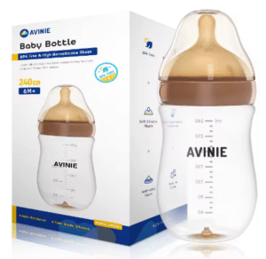 🍼 AVINIE Anti-Colic Glass Baby Bottle – 240ml | Wide Mouth, BPA-Free, Anti-Gas, High Borosilicate Glass