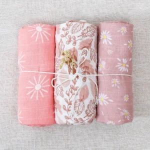 3 Pack 100% Cotton Muslin Swaddle Blankets – Soft Breathable Baby Wraps, Stroller & Nursing Covers