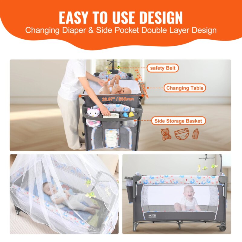 VEVOR Baby Bassinet 77 pounds Load Capacity Easy to Fold Portable Baby Bassinet Bedside Sleeper with Storage Basket and Wheels - AliExpress 1503 | Babyz Corner VEVOR Baby Bassinet 77 pounds Load Capacity Easy to Fold Portable Baby Bassinet Bedside Sleeper with Storage Basket and Wheels - AliExpress 1503