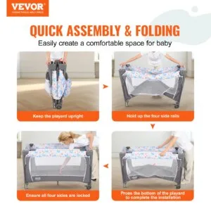 VEVOR Baby Bassinet 77 pounds Load Capacity Easy to Fold Portable Baby Bassinet Bedside Sleeper with Storage Basket and Wheels - AliExpress 1503