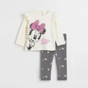 2Pcs Minnie Mouse Baby Girl Outfit – Long Sleeve Cotton Top + Leggings
