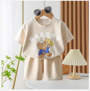 2-Piece Summer Outfit for Boys – Beige T-Shirt & Shorts Set