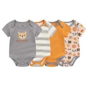 4pcs Baby Bodysuits – 100% Cotton Cartoon Short Sleeve Newborn Onesies for Boys