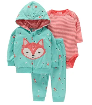 3PCS Baby Clothes Set – Hooded Jacket, Bodysuit & Pants for Newborns