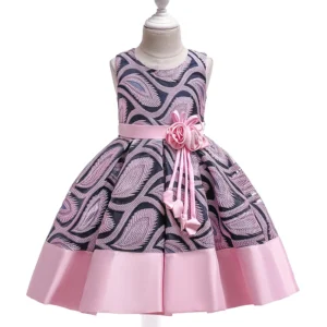 Pink Flower Striped Dress For Girls | Wedding Party Dress