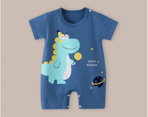 Deep Blue Dinosaur Baby Romper – Cotton Summer Short Sleeve Jumpsuit for Infants (18 Months)