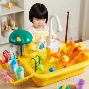 Kids Kitchen Sink Toy with Electric Faucet & Running Water  (Duck Theme)