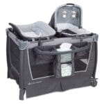 Baby Trend Retreat Nursery Center Playard, Bassinet & Storage, Robin | Portable Playard with Changing Table, Foldable and Convertible Travel Play Crib for Babies and Toddlers