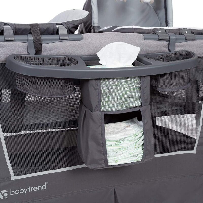 Baby Trend Retreat Nursery Center Playard, Bassinet & Storage, Robin | Portable Playard with Changing Table, Foldable and Convertible Travel Play Crib for Babies and Toddlers