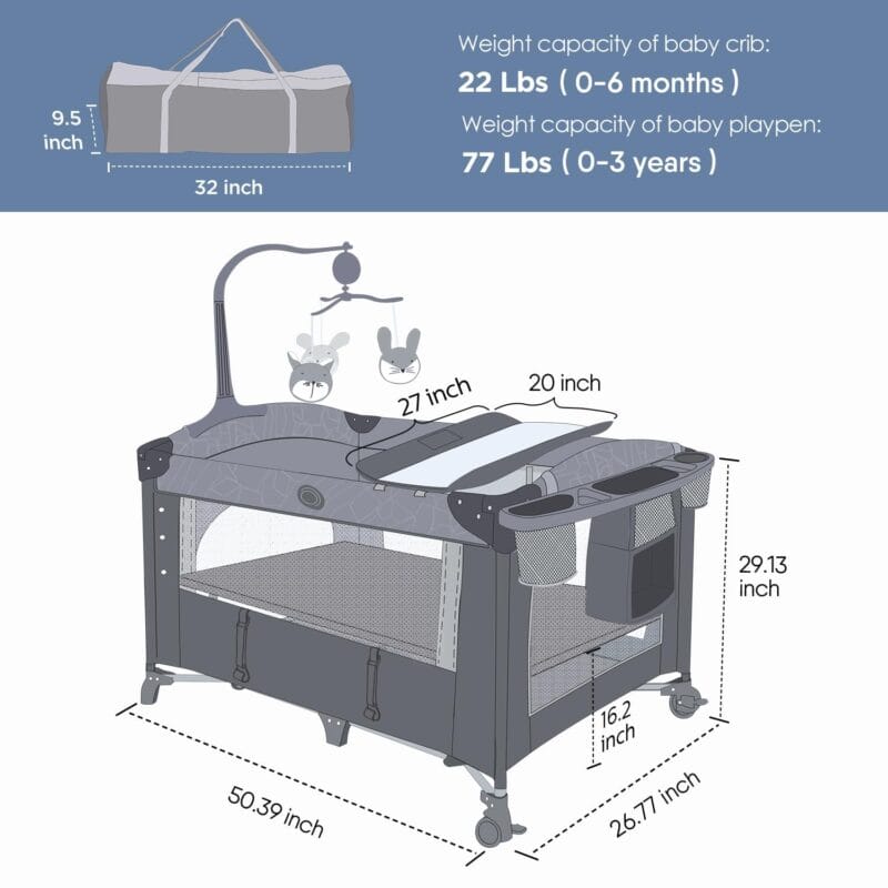 BabyBond Baby Bassinet Bedside Crib, Pack and Play, Diaper Changing Table | Portable Large Playard, Music Mobile, with Mattress, Lockable Wheels, Storage Shelf, Easy Fold, From...