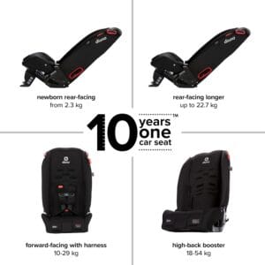 Diono Radian 3R, 3-in-1 Convertible Car Seat, Rear Facing & Forward Facing, 10 Years 1 Car Seat, Slim Fit 3 Across, Jet Black